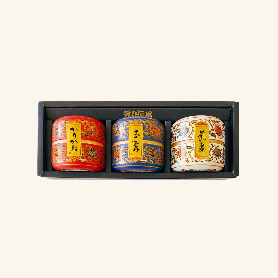 日本茶ギフト 玉露・煎茶・かりがね 詰合せ 可愛らしい茶缶にセット