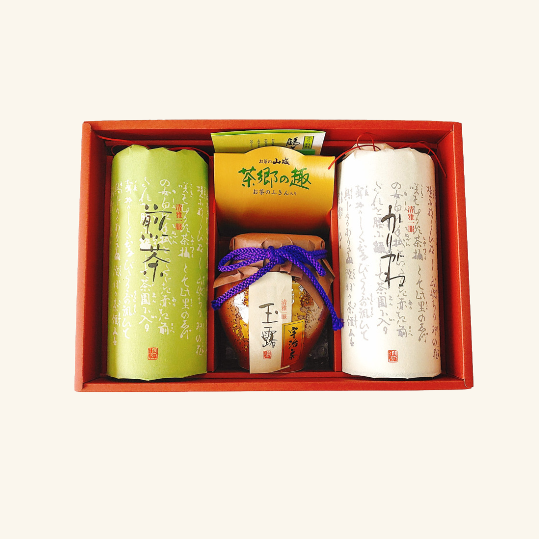ギフト　熟練茶師が吟味した煎茶・かりがね・宇治玉露セット T-100