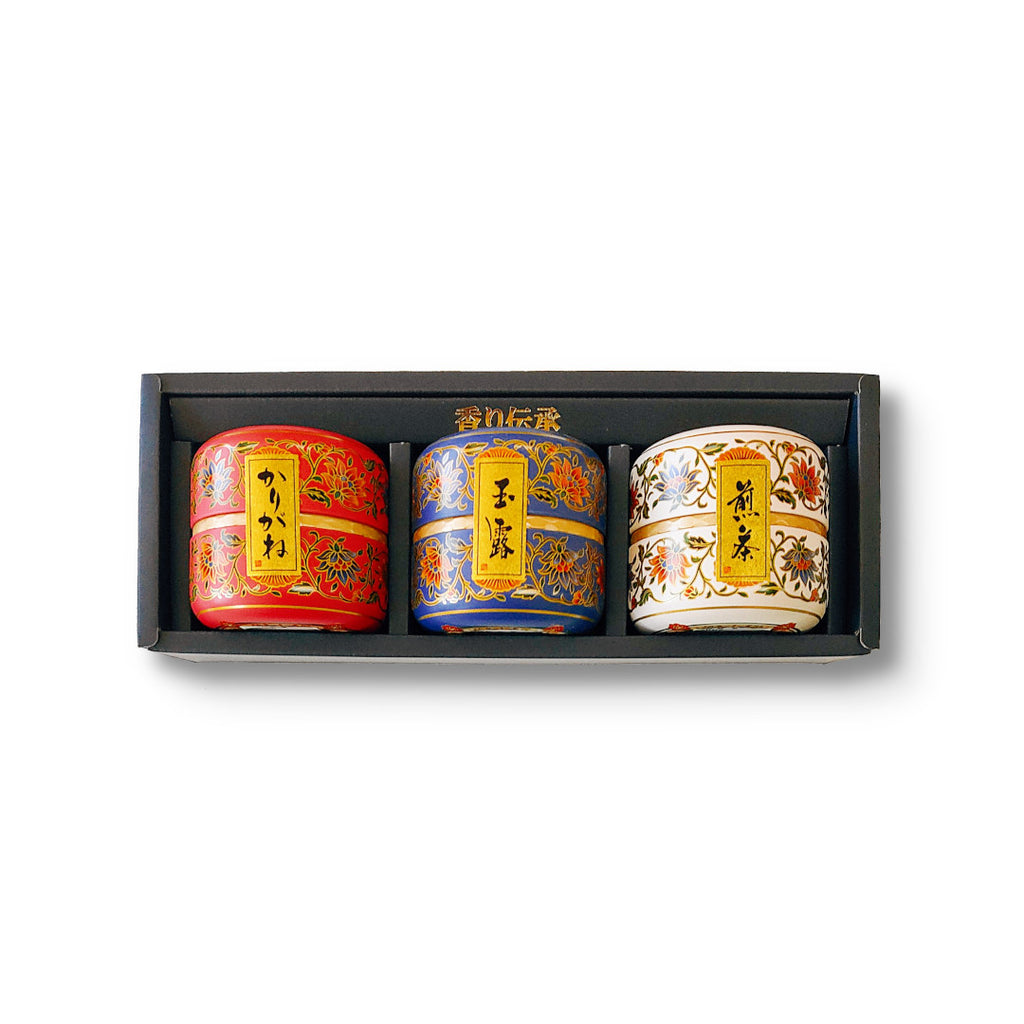 日本茶ギフト 玉露・煎茶・かりがね 詰合せ 可愛らしい茶缶にセット 
