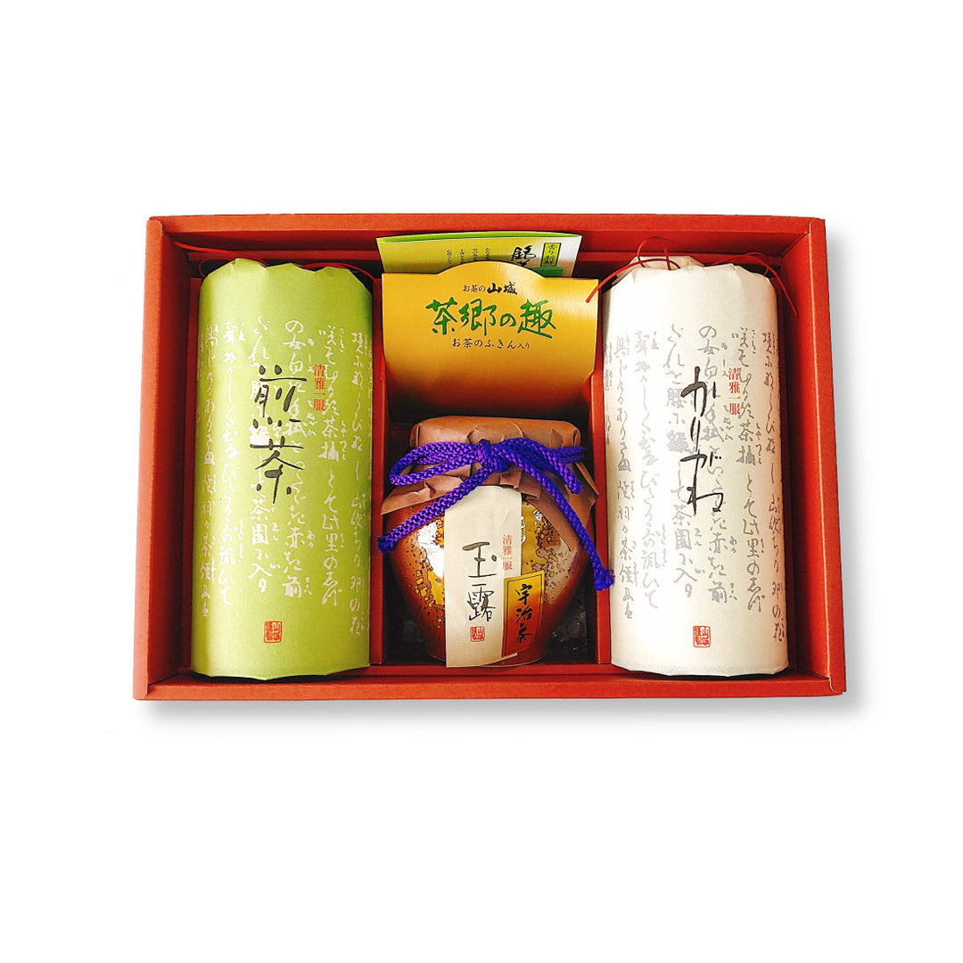 Gift Sencha, Karigane, Uji Gyokuro set carefully selected by a skilled tea master T-100